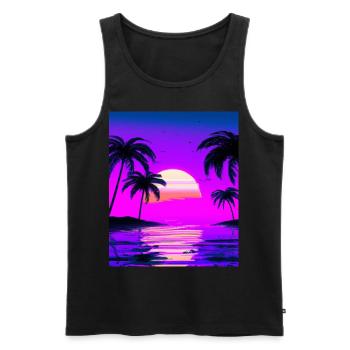 Vaporwave Sun Synthwave Sunset Palms - Men's Premium Organic Tank Top - black - Front - Michal (187cm)