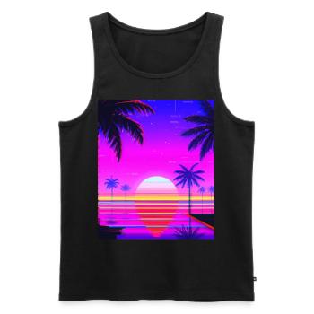 Vaporwave Sun Synthwave Sunset Palms - Men's Premium Organic Tank Top - black - Front - Michal (187cm)