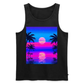 Vaporwave Sun Synthwave Sunset Palms - Men's Premium Organic Tank Top - black - Front - Michal (187cm)