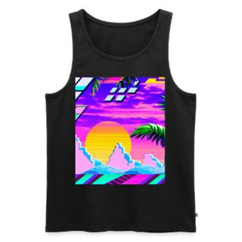 Synthwave Sun Hawaii Vaporwave Aesthetic - Men's Premium Organic Tank Top - black - Front - Michal (187cm)