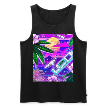 Synthwave Sun Hawaii Vaporwave Aesthetic - Men's Premium Organic Tank Top - black - Front - Michal (187cm)