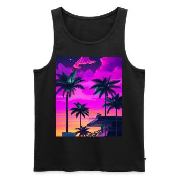 Synthwave Sun Hawaii Vaporwave Aesthetic - Men's Premium Organic Tank Top - black - Front - Michal (187cm)