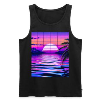 Synthwave Sun Hawaii Vaporwave Esthétique - Débardeur bio Premium Homme - noir - Devant - Michal (187cm)