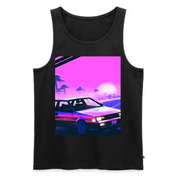 Vaporwave Esthétique Synthwave Car - Débardeur bio Premium Homme - noir - Devant - Michal (187cm)
