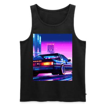 Vaporwave Esthétique Synthwave City - Débardeur bio Premium Homme - noir - Devant - Michal (187cm)