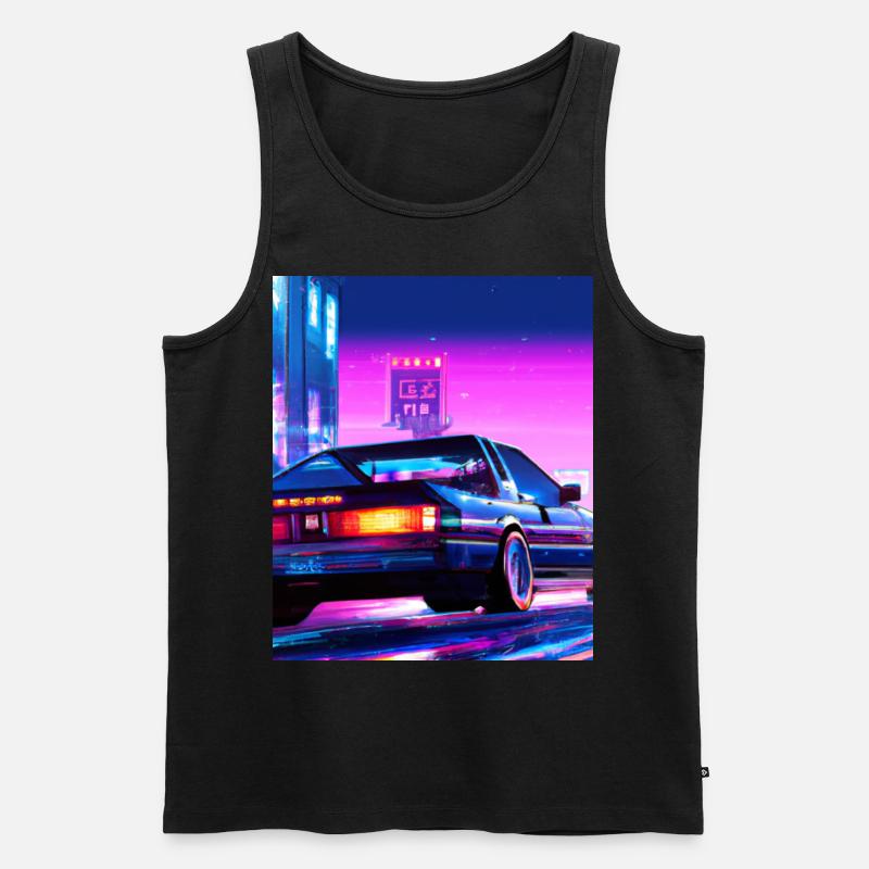 Vaporwave Aesthetic Synthwave City - Männer Premium Bio Tank Top - Schwarz