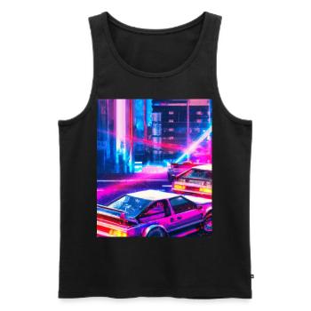 Vaporwave Esthétique Synthwave City - Débardeur bio Premium Homme - noir - Devant - Michal (187cm)
