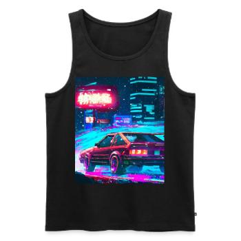 Vaporwave Esthétique Synthwave City - Débardeur bio Premium Homme - noir - Devant - Michal (187cm)