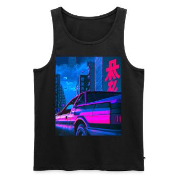 Vaporwave Esthétique Synthwave Car - Débardeur bio Premium Homme - noir - Devant - Michal (187cm)