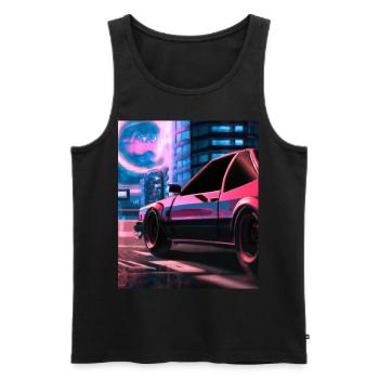 Vaporwave Esthétique Synthwave Car - Débardeur bio Premium Homme - noir - Devant - Michal (187cm)
