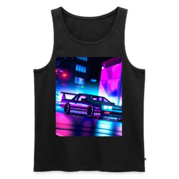 Vaporwave Esthétique Synthwave Car - Débardeur bio Premium Homme - noir - Devant - Michal (187cm)