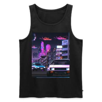 Vaporwave Esthétique Synthwave Car - Débardeur bio Premium Homme - noir - Devant - Michal (187cm)
