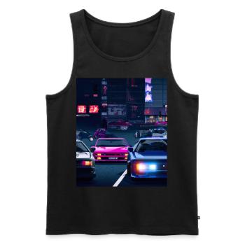 Vaporwave Esthétique Synthwave Car - Débardeur bio Premium Homme - noir - Devant - Michal (187cm)