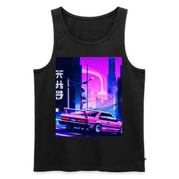 Vaporwave Esthétique Synthwave Car - Débardeur bio Premium Homme - noir - Devant - Michal (187cm)