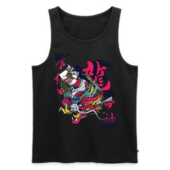 Samouraï Dragon Guerrier Ninja Fille Japonaise Ku - Débardeur bio Premium Homme - noir - Devant - Michal (187cm)