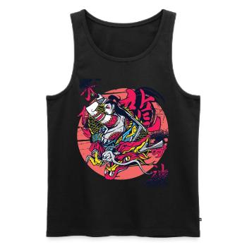Dragon Japonais Fille Samouraï Guerrière Japonaise - Débardeur bio Premium Homme - noir - Devant - Michal (187cm)