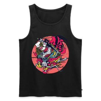 Samurai Girl Dragon Warrior Ninja Art Japonais - Débardeur bio Premium Homme - noir - Devant - Michal (187cm)