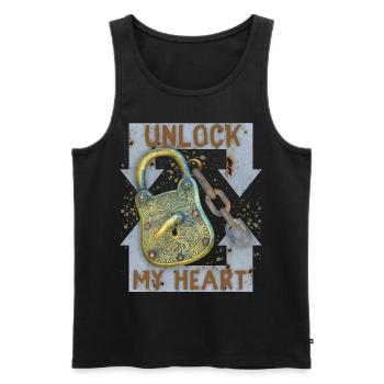 Valentine's Day saying, lock keys, love-love - Men's Premium Organic Tank Top - black - Front - AI Model Male 178 light (178cm)
