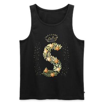 Monogramm Buchstabe S mit Krone, florales Ornament - Männer Premium Bio Tank Top - Schwarz - Vorne - AI Model Male 178 light (178cm)