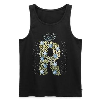 Monogramm Buchstabe R mit Krone, florales Ornament - Männer Premium Bio Tank Top - Schwarz - Vorne - AI Model Male 178 light (178cm)