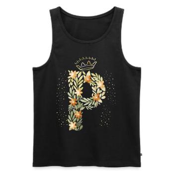 Monogramm Buchstabe P mit Krone, florales Ornament - Männer Premium Bio Tank Top - Schwarz - Vorne - AI Model Male 178 light (178cm)