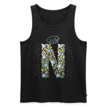 Monogramm Buchstabe N mit Krone, florales Ornament - Männer Premium Bio Tank Top - Schwarz - Vorne - AI Model Male 178 light (178cm)