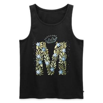 Monogramm Buchstabe M mit Krone, florales Ornament - Männer Premium Bio Tank Top - Schwarz - Vorne - AI Model Male 178 light (178cm)