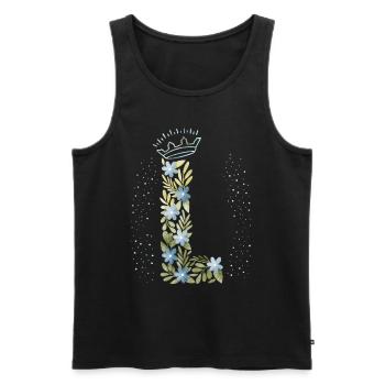 Monogramm Buchstabe L mit Krone, florales Ornament - Männer Premium Bio Tank Top - Schwarz - Vorne - AI Model Male 178 light (178cm)