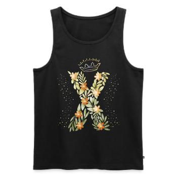 Monogramm Buchstabe X mit Krone, florales Ornament - Männer Premium Bio Tank Top - Schwarz - Vorne - AI Model Male 178 light (178cm)