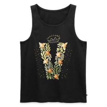 Monogramm Buchstabe V mit Krone, florales Ornament - Männer Premium Bio Tank Top - Schwarz - Vorne - AI Model Male 178 light (178cm)