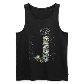 Monogram letter J with crown, floral ornament - Men's Premium Organic Tank Top - black - Front - AI Model Male 178 light (178cm)