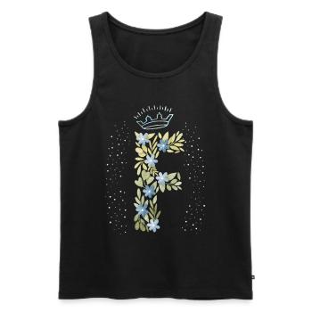 Monogramm Buchstabe F mit Krone, florales Ornament - Männer Premium Bio Tank Top - Schwarz - Vorne - AI Model Male 178 light (178cm)