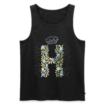 Monogramm Buchstabe H mit Krone, florales Ornament - Männer Premium Bio Tank Top - Schwarz - Vorne - AI Model Male 178 light (178cm)