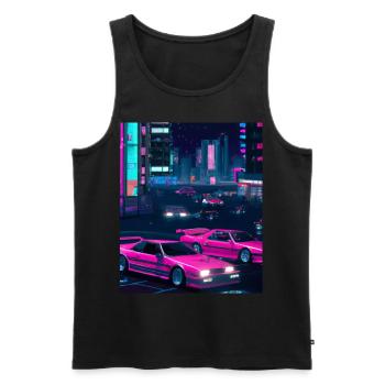 Vaporwave Esthétique Synthwave Car - Débardeur bio Premium Homme - noir - Devant - Michal (187cm)