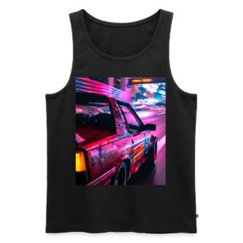 Vaporwave Esthétique Synthwave Car - Débardeur bio Premium Homme - noir - Devant - Michal (187cm)