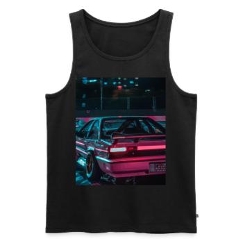 Vaporwave Esthétique Synthwave Car - Débardeur bio Premium Homme - noir - Devant - Michal (187cm)