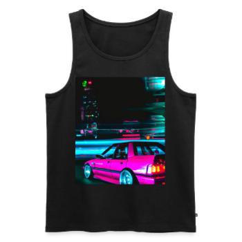 Vaporwave Esthétique Synthwave Car - Débardeur bio Premium Homme - noir - Devant - Michal (187cm)