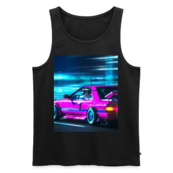 Vaporwave Esthétique Synthwave Car - Débardeur bio Premium Homme - noir - Devant - Michal (187cm)