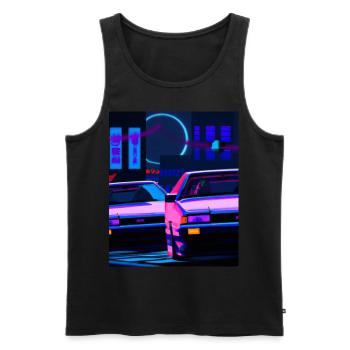 Vaporwave Esthétique Synthwave Car - Débardeur bio Premium Homme - noir - Devant - Michal (187cm)