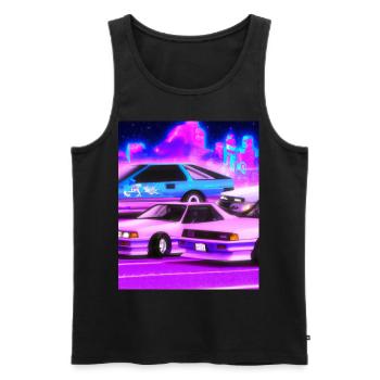 Vaporwave Esthétique Synthwave Car - Débardeur bio Premium Homme - noir - Devant - Michal (187cm)