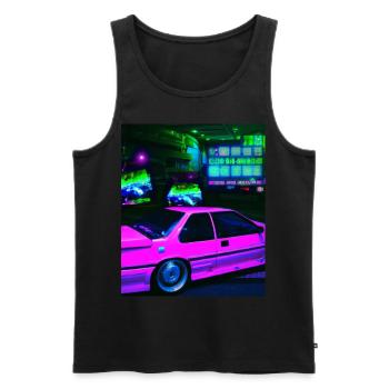 Vaporwave Esthétique Synthwave Car - Débardeur bio Premium Homme - noir - Devant - Michal (187cm)