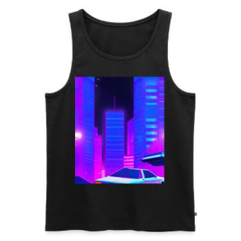 Vaporwave Esthétique Synthwave City - Débardeur bio Premium Homme - noir - Devant - Michal (187cm)