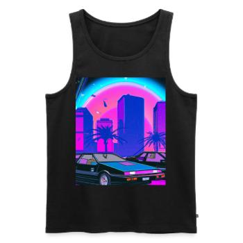 Vaporwave Esthétique Synthwave City - Débardeur bio Premium Homme - noir - Devant - Michal (187cm)