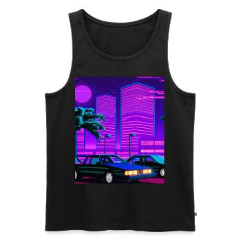 Vaporwave Esthétique Synthwave City - Débardeur bio Premium Homme - noir - Devant - Michal (187cm)