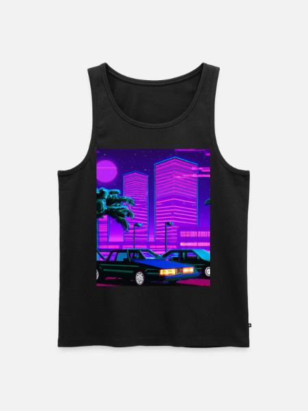 Vaporwave Aesthetic Synthwave City - Men's Premium Organic Tank Top - black