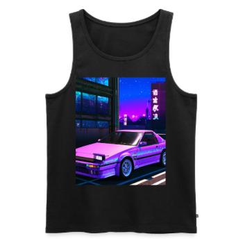 Vaporwave Esthétique Synthwave Car - Débardeur bio Premium Homme - noir - Devant - Michal (187cm)