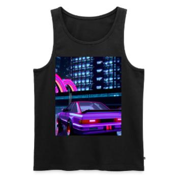 Vaporwave Esthétique Synthwave Car - Débardeur bio Premium Homme - noir - Devant - Michal (187cm)