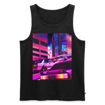 Vaporwave Esthétique Synthwave City - Débardeur bio Premium Homme - noir - Devant - Michal (187cm)