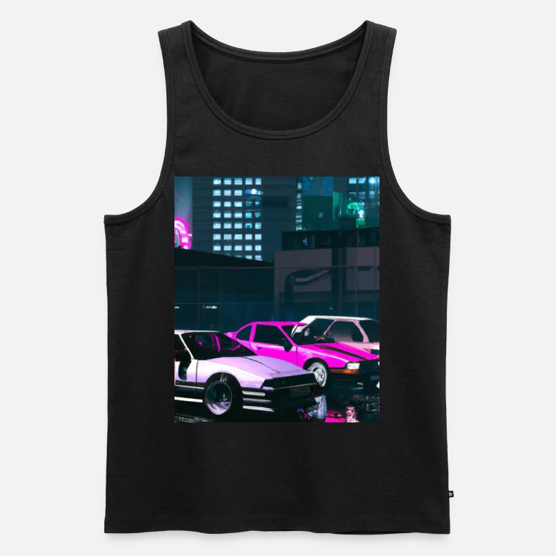 Vaporwave Aesthetic Synthwave City - Männer Premium Bio Tank Top - Schwarz