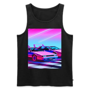 Vaporwave Esthétique Synthwave Car - Débardeur bio Premium Homme - noir - Devant - Michal (187cm)